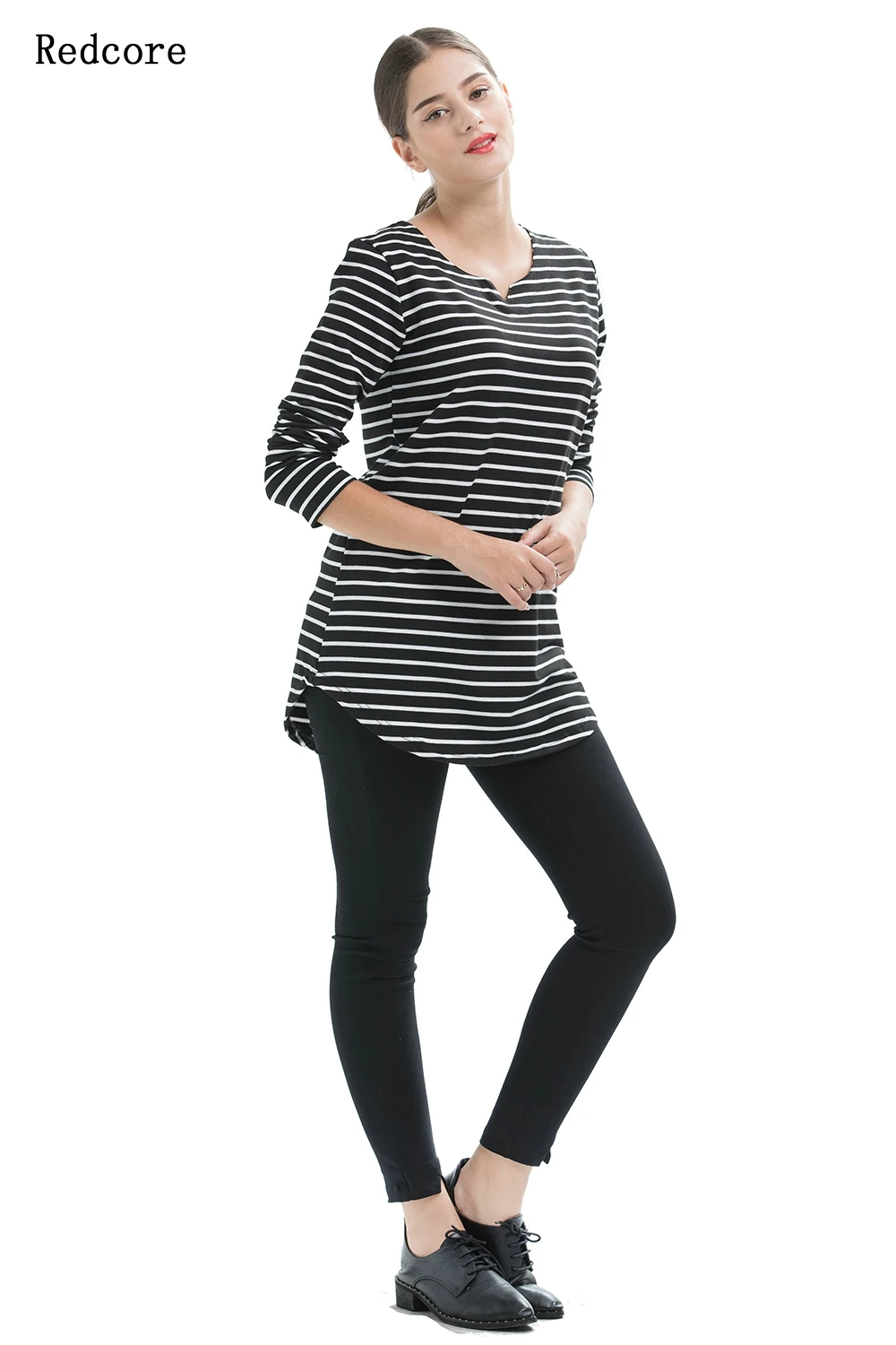 Redcore 2017 Новинка осени Большие размеры женские длинные полосы джемпер свободные V