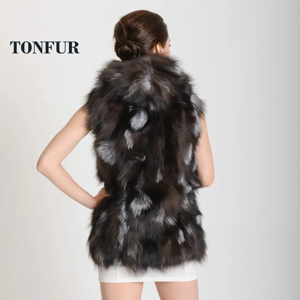 Новое поступление 2019 женский жилет из натурального Лисьего меха с капюшоном