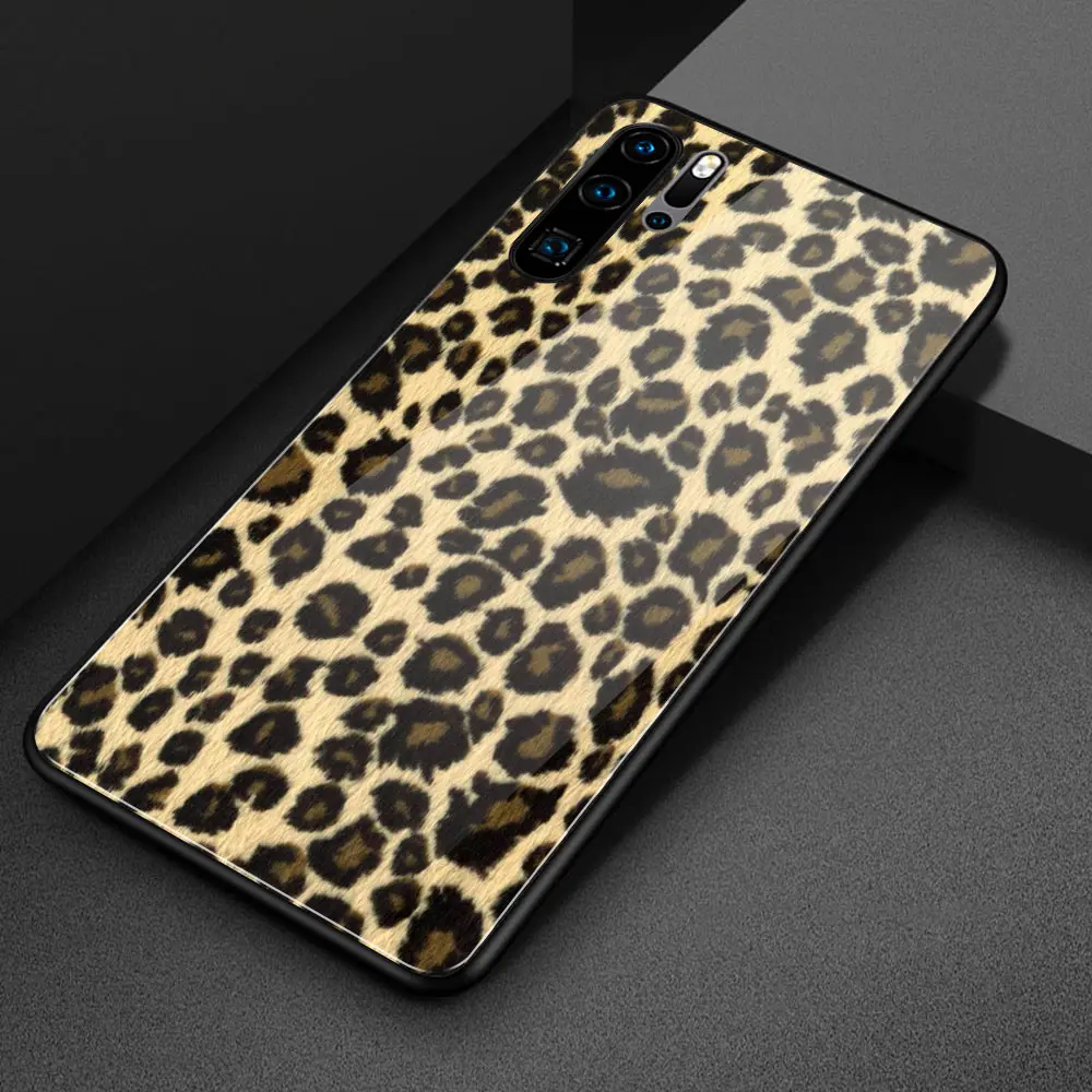 Для huawei p20 pro Чехол с леопардовым принтом из кожи тигра и стекла задняя крышка p10