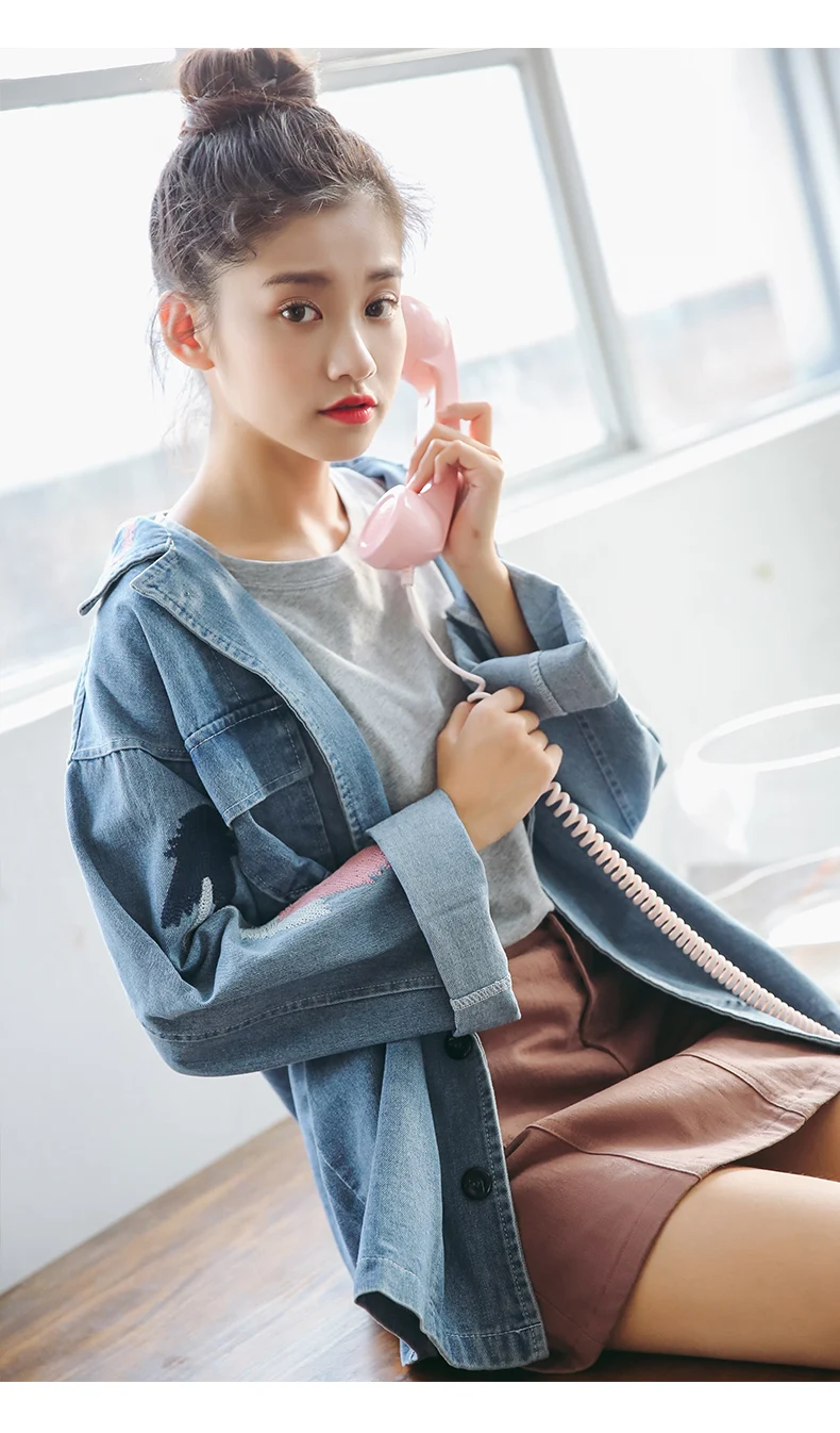 Цветочная джинсовая куртка с вышивкой Для женщин Джинсовое пальто Мода 2017 г.