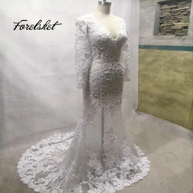 Кружевное вечернее платье с длинным рукавом и глубоким вырезом 2020|mermaid prom|prom dresses