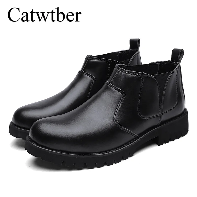 Catwtber 2018 Новый Мужские ботинки кожа Открытый Зимние модные теплые Мужская обувь