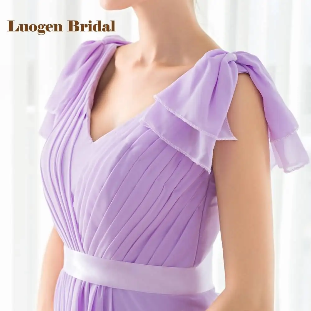 Luogen Bridal 2017 In Stock Bridesmaid Dresses Purple Column Sashes V-Neck Pleat Chiffon Long Wedding Party Gowns Wholesale | Свадьбы и