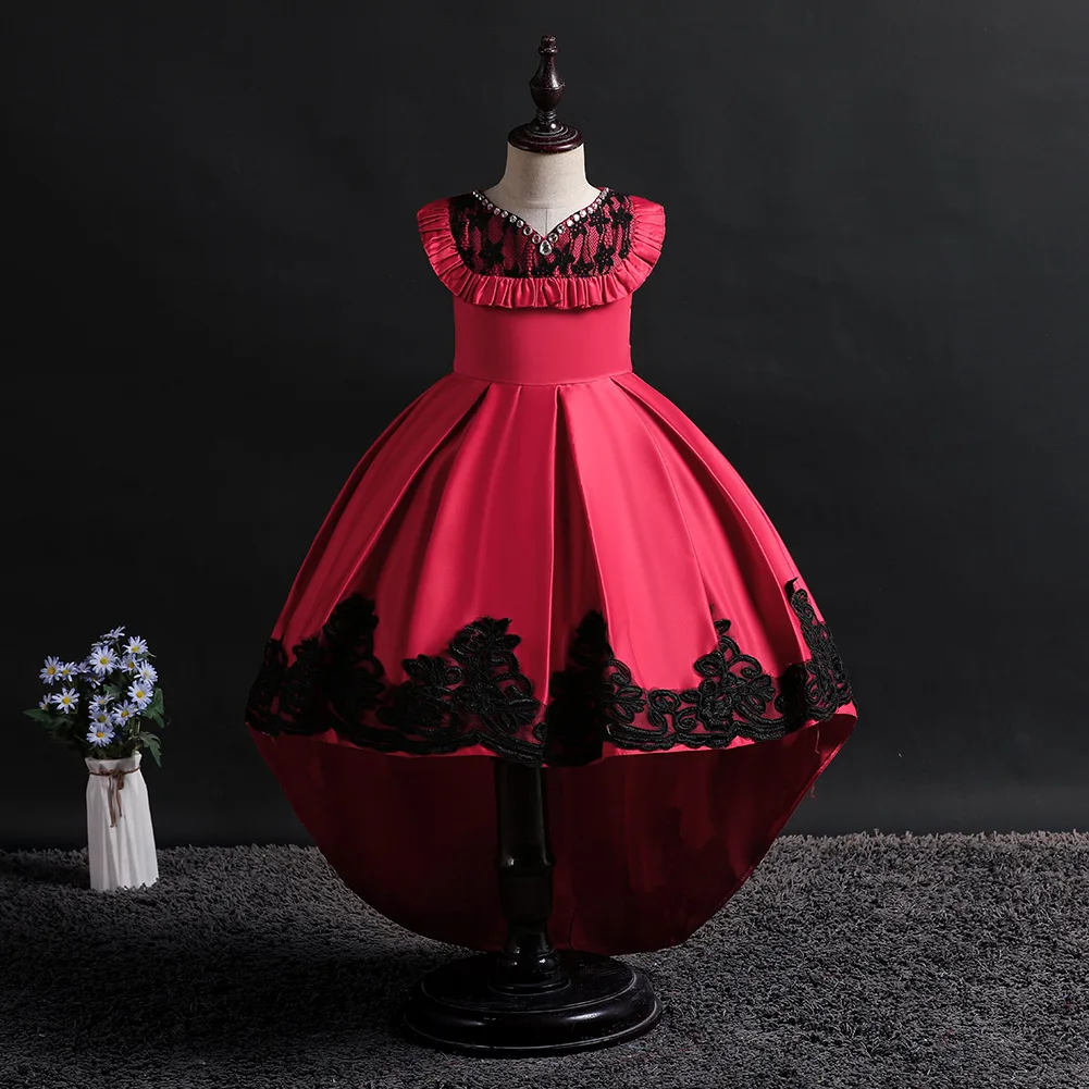 rose red Новое платье со шлейфом для девочек 6, 7, 8, 9, 10, 12, 14 лет, фиолетовые праздничные платья-пачки, наряд на день рождения для девочек, Детский костюм принцессы, B1A3AA - Цвет: rose red