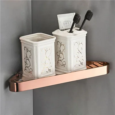 rose gold 1 tier Полка для ванной комнаты латунная душевая стойка золото/хром полка для ванной и душа Ванна Душ Caddy стойка держатель настенный угловой полка - Цвет: rose gold 1 tier