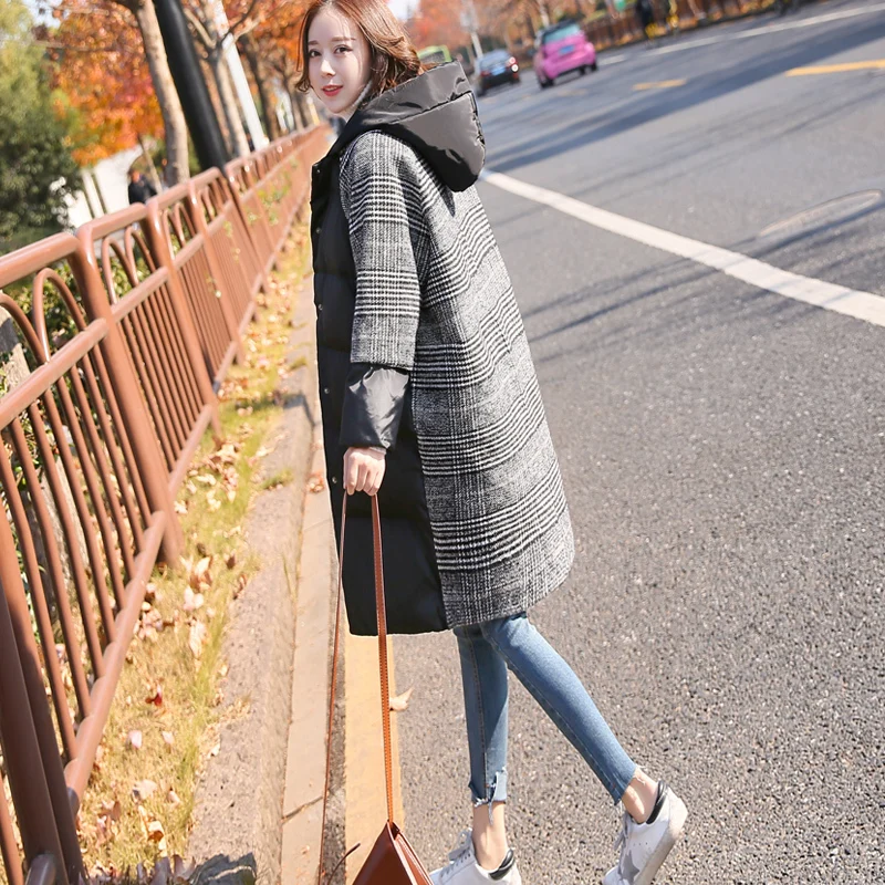 2020 Новое повседневное зимнее пальто в клетку для женщин Корейском стиле размера