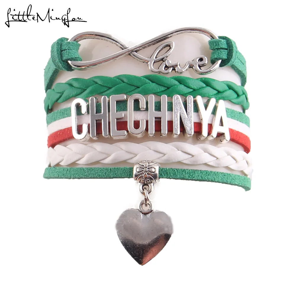 Little MingLou Infinity love страна Чеченская Подвеска для браслета в форме сердца кожаные браслеты для мужчин и женщин ювелирные изделия - Окраска металла: 4411