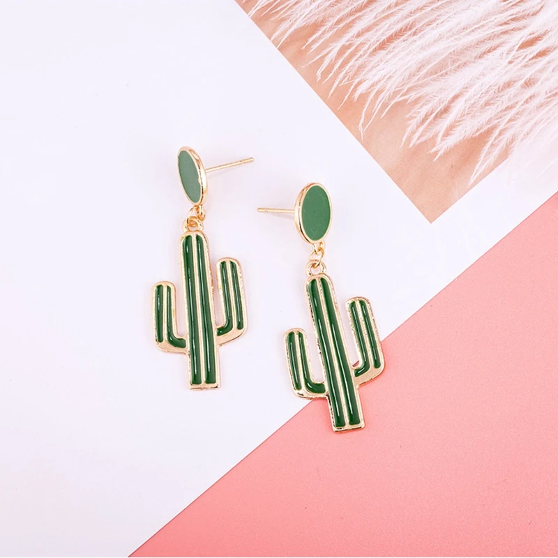 Женские серьги-кактусы с эмалью синие и зеленые серьги-подвески в Корейском