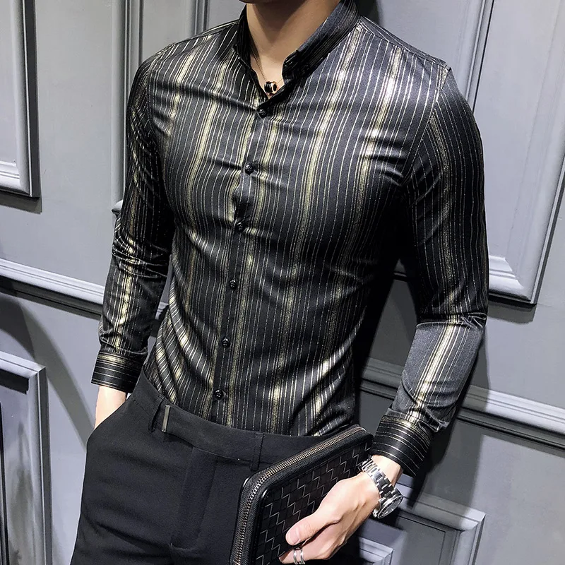 Мужские рубашки в полоску золотого и серебряного цвета Брендовые мужские