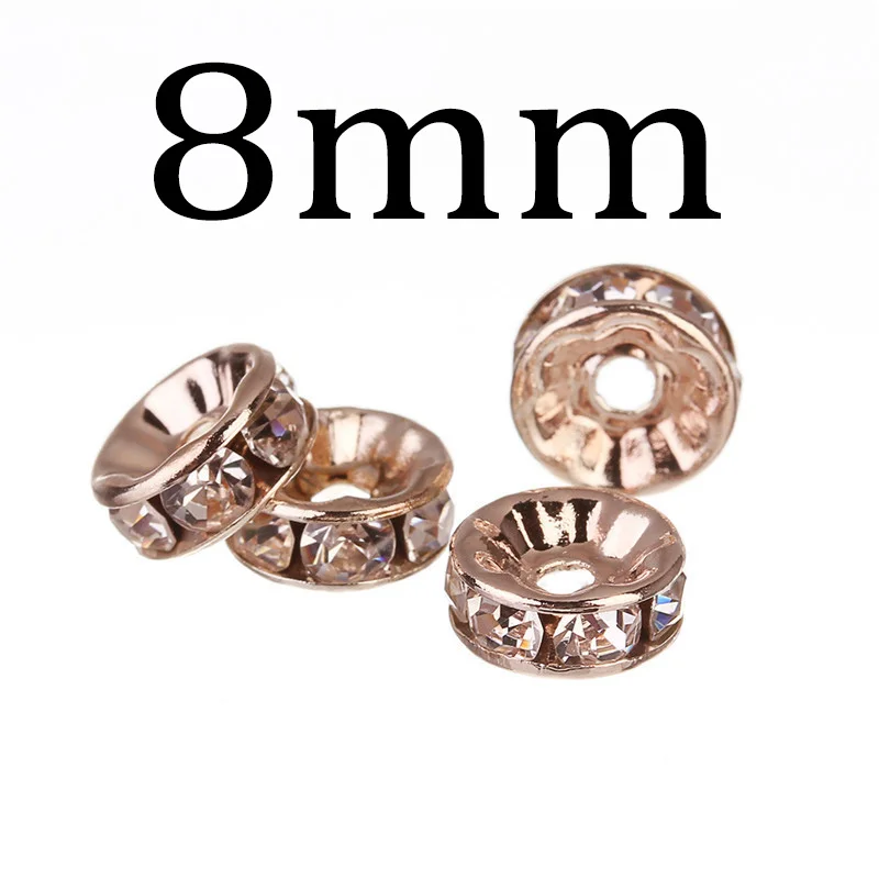 Rose Gold 50 шт Смешанные хрустальные бусины, фурнитура для ювелирных изделий, стразы Rondelle, свободные разделительные бусины для ювелирные изделия, изготовление браслетов, аксессуары Diy - Цвет: Rose Gold