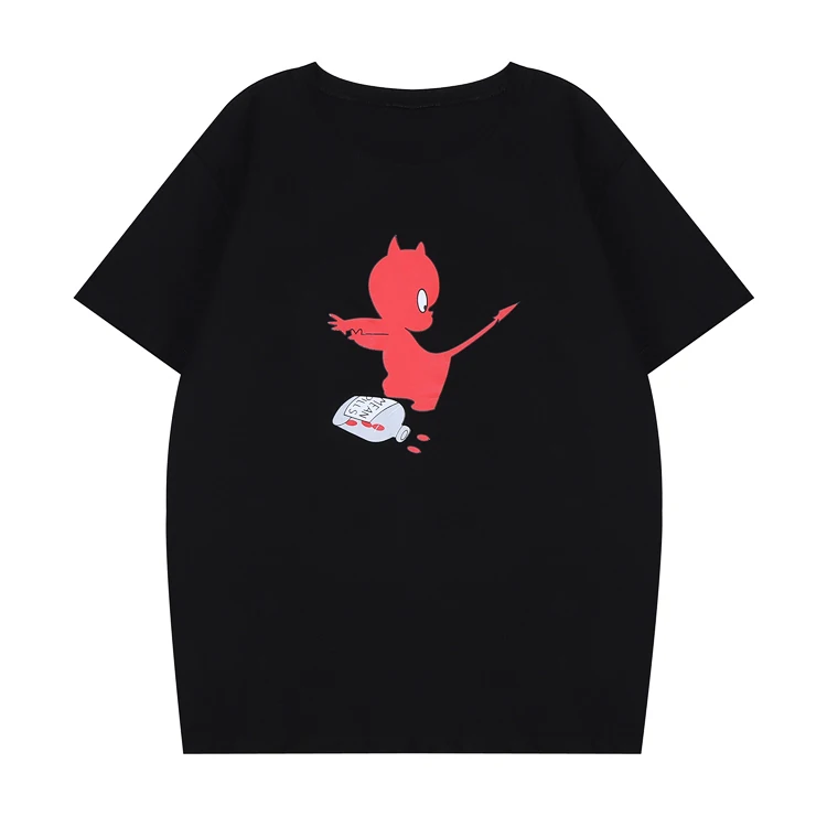 Футболка Харадзюку Kawaii Little Devil с принтом, длинные и короткие милые топы, футболки, свободные футболки для пар или подружек, летняя одежда