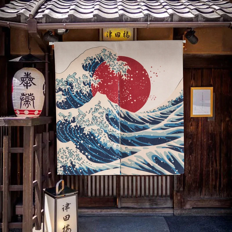 

Japanese Door Curtain Wave Sea Linen Noren Bedroom Home Decor Kitchen Tapestry Customizable