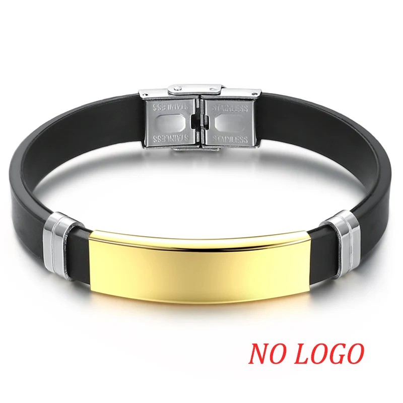 no logo gold AZIZ BEKKAOUI силиконовый Выгравированный кожаный браслет для мужчин DIY черные браслеты из нержавеющей стали модные ювелирные изделия Прямая поставка - Окраска металла: no logo gold