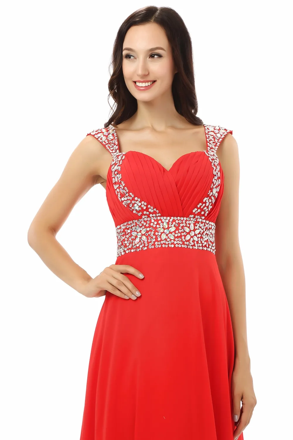 Forevergracedress Real Pictures Red Prom Dress High Quality Spaghetti Strap Crystal Chiffon Long Formal Party Gown Plus Size | Свадьбы и
