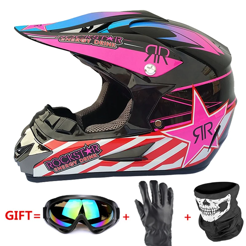 pink Мотоциклетный шлем полное лицо Casco Moto мотокросс шлем внедорожный шлем ATV Dirt Bike горные MTB DH Capacete Moto очки - Color: pink