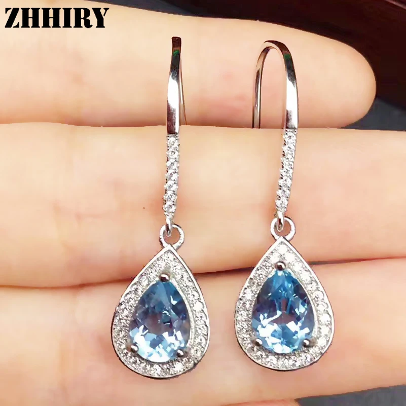 

ZHHIRY Natural Topaz Stone Drop Earring Genuine 925 Sterling Silver Woman Colored Gem Earrings