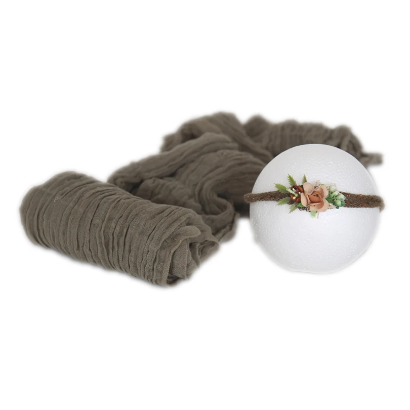 

Винтаж серый окрашенная Марля Обёрточная бумага и Tieback комплект для маленьких девочек тянущиеся вязаные сыр Обёрточная бумага, ткань Слои новорожденных повязка на голову для мальчика