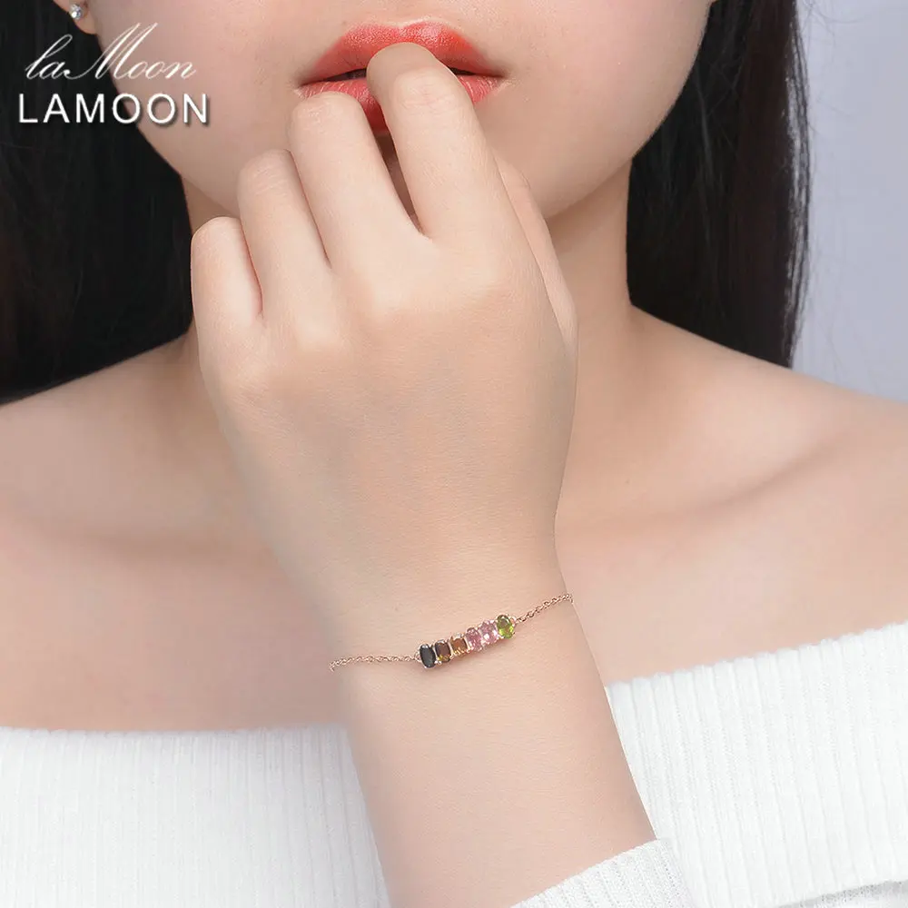 LAMOON 925 Sterling Siver 6 шт. 3*5 мм Овальный разноцветный турмалиновый браслет S925