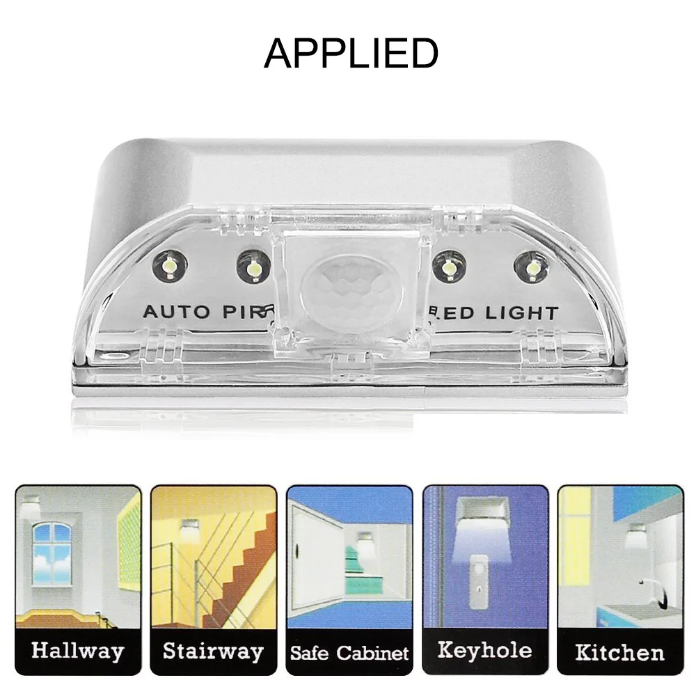 Lamp Night Light Auto PIR Induction Door Lock Intelligent Keyhole IR Motion Sensor Heat Detector 4 LED | Лампы и освещение