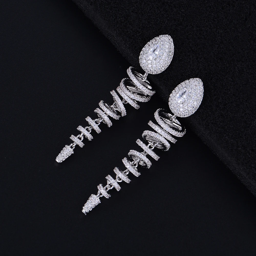 GODKI эксклюзивный 55 мм Торнадо рыбья кость кубического циркония Проложить Для женщин Свадебные вечерние Обручение вечерние серьги ювелирные изделия
