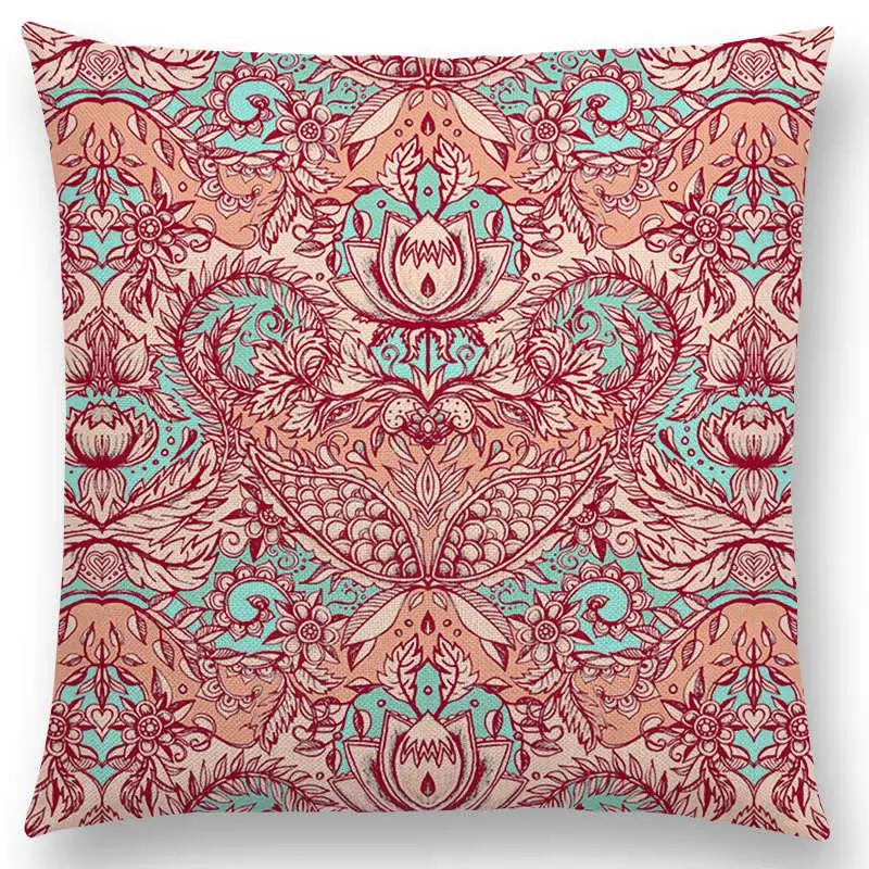 Boho Art Красочные цветы великолепные цветочные каракули растительной геометрии Мандала декоративная картина Автомобильная Подушка Чехол - Цвет: a007017