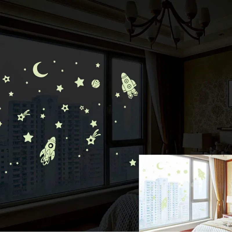 Мультфильм DIY светящиеся ПВХ наклейки на стену светится в темноте космические