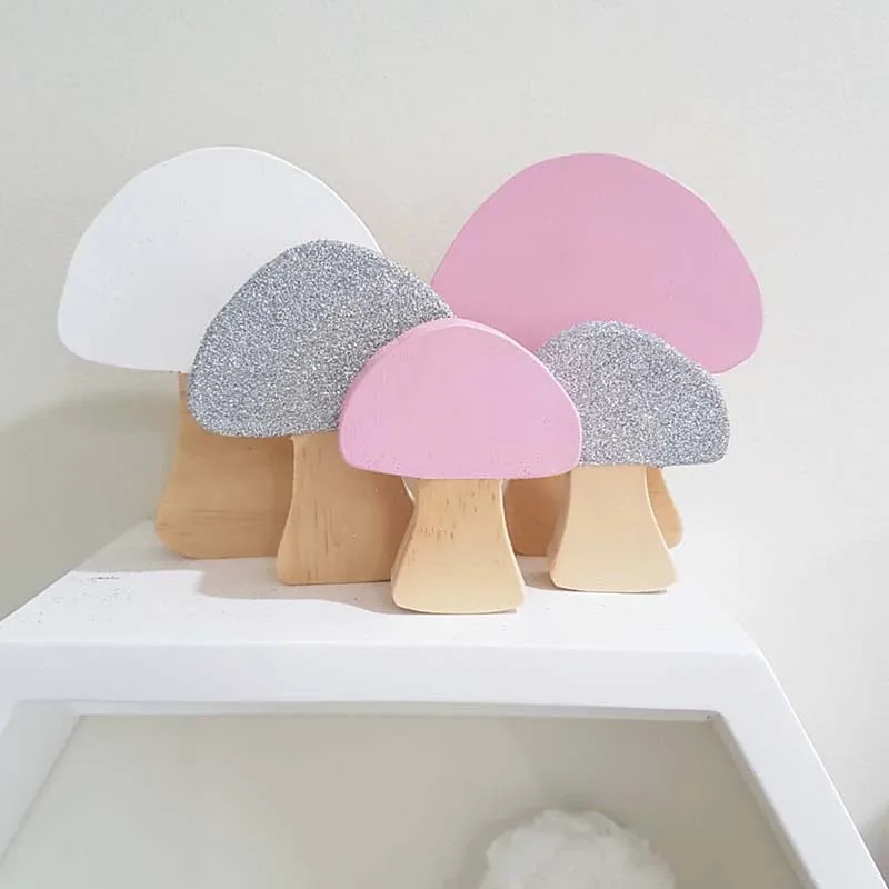 

3pcs/lot Pine Wood Mushroom Figurine Wooden Block Toys Gifts Baby Photography Props Children Room Decoration INS Table Ornaments