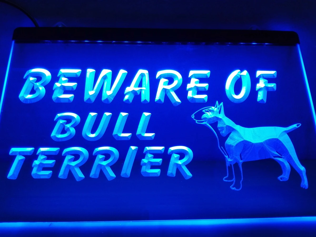 LB836- Beware of Bull Terrier Dog Decor LED Neon Light Sign home decor crafts | Дом и сад