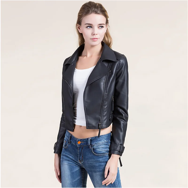 

Biker Red Black Leather Jacket Women Blouson Cuir Femme PU Motorcycle Faux Sheepskin Coat 6 Color Blouson Cuir Femme UV1009