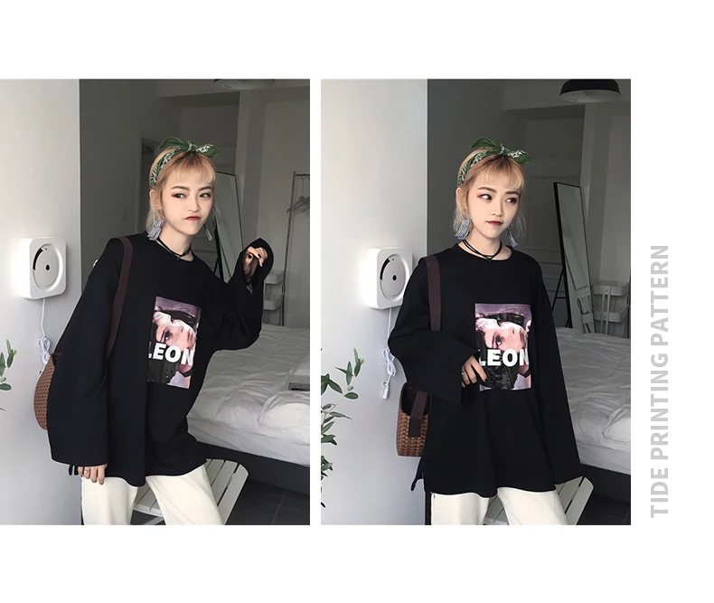 Футболки Ulzzang хип-хоп женская футболка с длинными рукавами женская Повседневная футболка с принтом студенческие свободные безрукавки осенние Топы harajuku