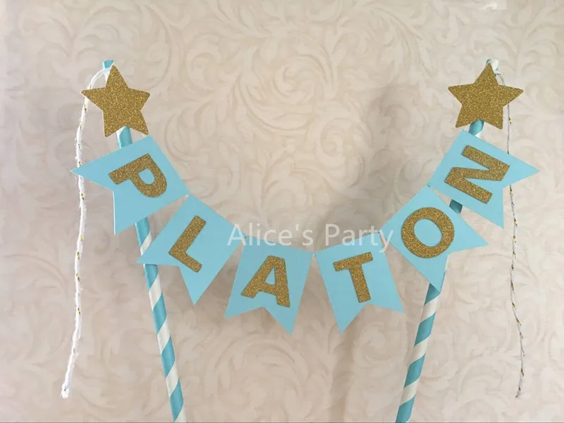 Новинка индивидуальное имя синяя Золотая Мерцающая звезда украшение для торта