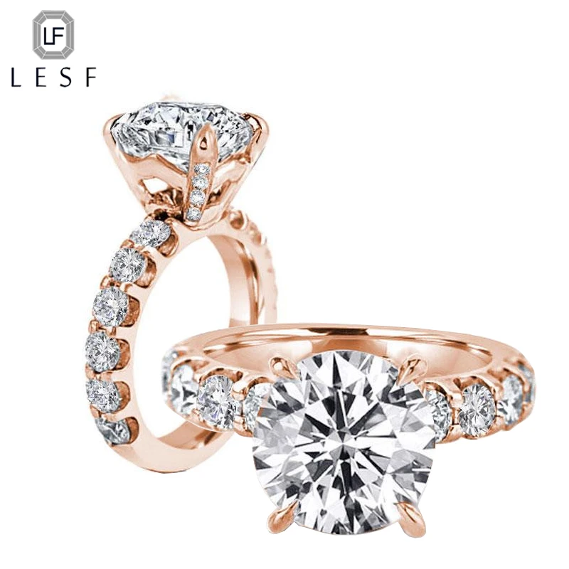 LESF, 925 пробы, серебро, 3ct, круглая огранка, обручальные кольца, сверкающее циркониевое, свадебные украшения, роскошные, проложенные, однорядные кольца для женщин