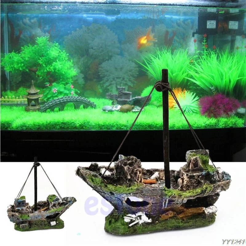 

Wreck Sunk Ship Aquarium Ornament Sailing Boat Destroyer Fish Tank Cave Decor Landscape Decor Fish Tank Aquarium Accessories-W11