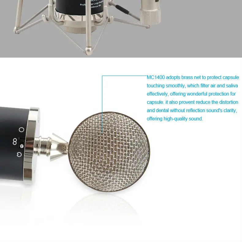 Alctron MC1400 Профессиональный мультиузор с большой диафрагмой записывающий конденсаторный микрофон, Студийный микрофон