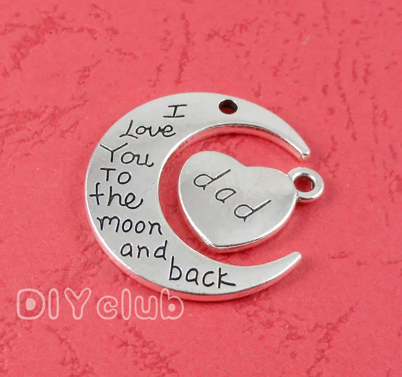 

12sets-античное серебро/бронза I Love You To The Moon And Back Dad Подвески 29x27mm