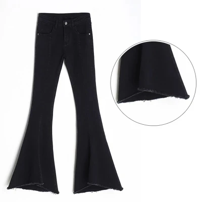 

Fashion new fishtail big horn jeans women's denim trousers Korean version of the high waist was thin edging wide leg pants JQ79