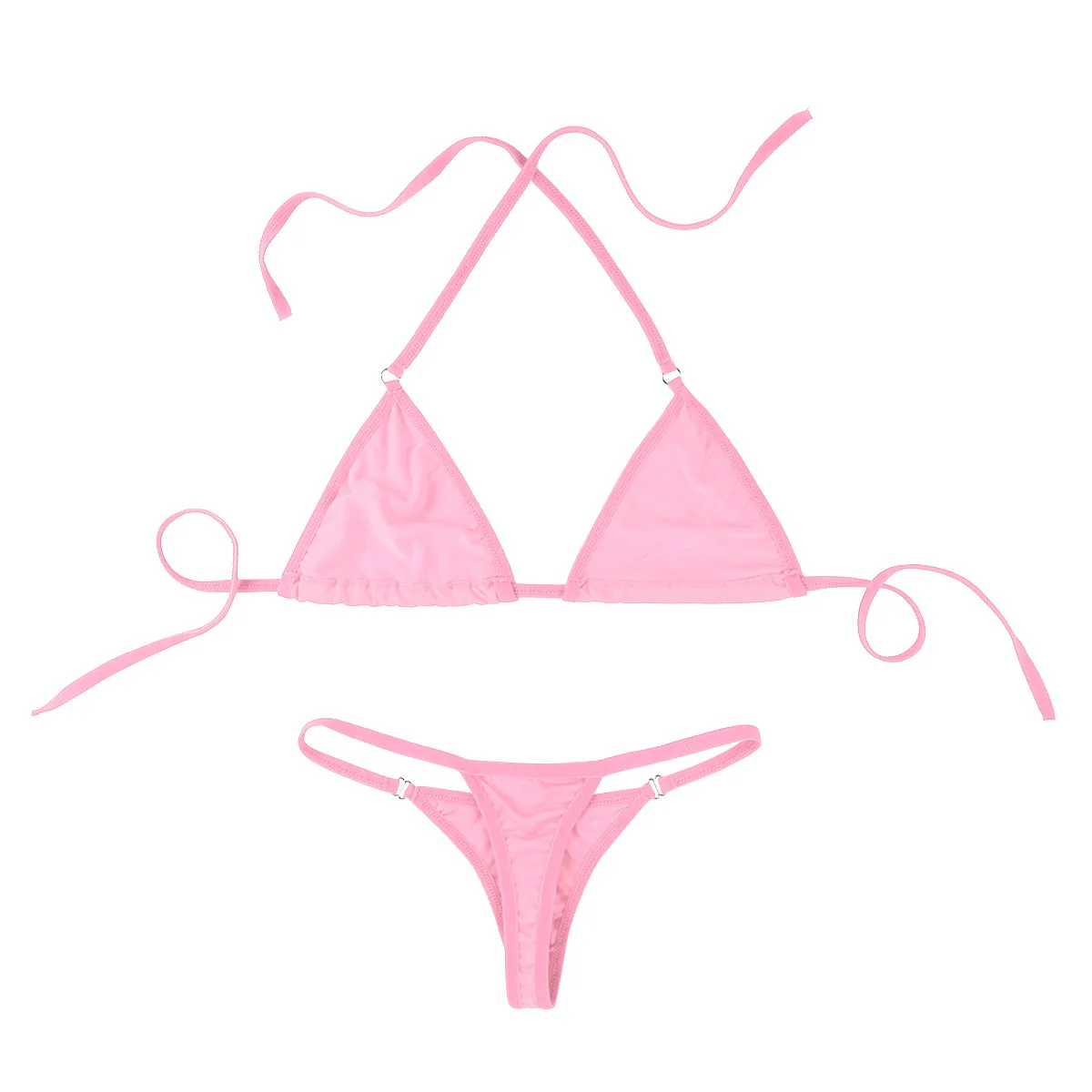 Pink Горячая Распродажа, сексуальная одежда для плавания, мини микро бикини, набор, женский бюстгальтер с завязками на шее, топ с стринги, купальные плавки, костюм, женский купальник, костюмы - Цвет: Pink