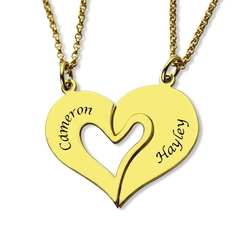 

AILIN Engraved Name Heart Necklace Set Gold Color Couples Name Necklace Set Always Be with You Heart Charm Engraved Name Jewelry