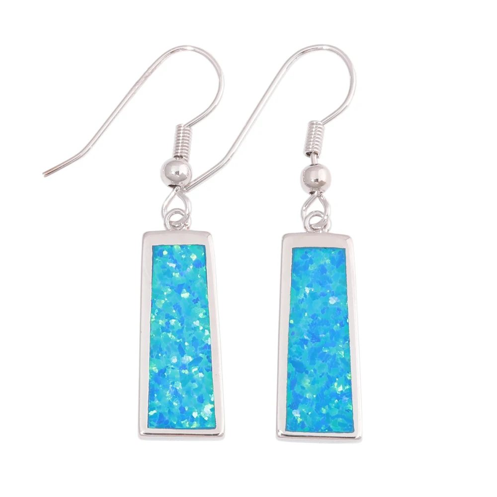 

CiNily Created Blue & White Fire Opal Silver Plated Wholesale for Women Jewelry Engagement Dangle Earrings 1 5/8" OH4548-49