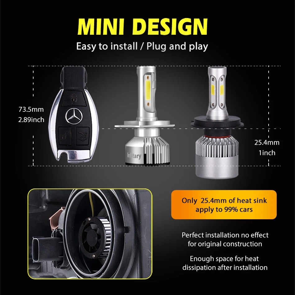 Infitary Mini Car H7 H4 светодиодный головной светильник s 10000LM 6500K H1 H3 H11 H13 HB3 HB4 HB5 9005 9006 9007