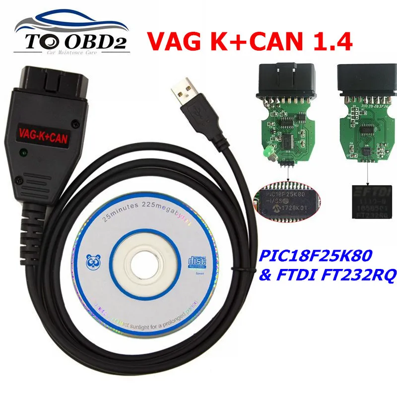 Профессиональный для VAG K+ CAN Commander 1,4 с FTDI FT232RQ PIC18F25K80 чип OBD2 Диагностический интерфейсный кабель для VW/для AUDI