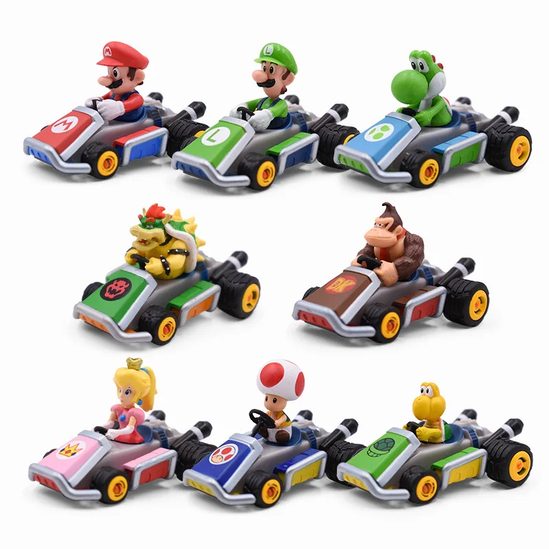 8 стилей Mario Bros Luigi Yoshi Koopa Peach Mario Kart оттягивающая машина ПВХ фигурка игрушки модельные куклы игрушка для детей подарок