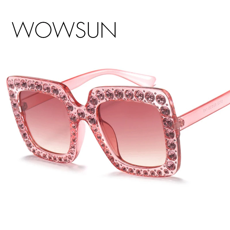 WOWSUN новые модные большие Хрустальный обод Солнцезащитные очки женские Ретро
