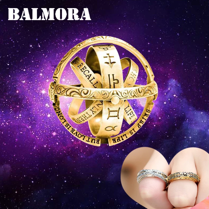 BALMORA новое кольцо из стерлингового серебра 925 пробы вращающаяся астрономическая насадка шар кольцо космический палец любовник кольцо пара ювелирных изделий BKR0002Y
