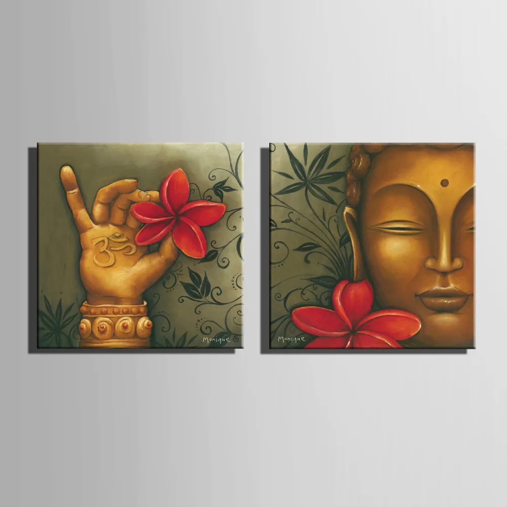 HD печать 2 шт. Будда и цветы холст Художественная Картина Холст Современный