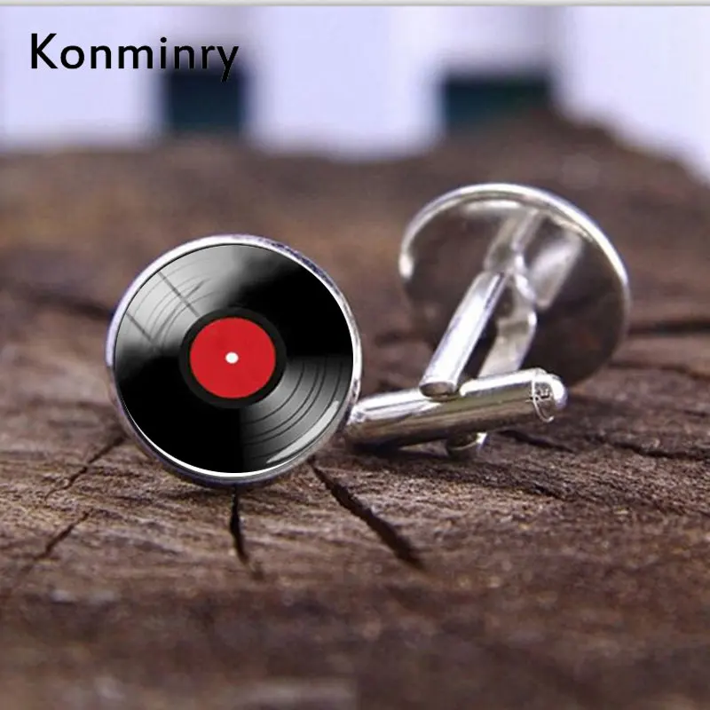 Классические запонки Konminry с виниловыми пластинами DJ для мужчин ретро музыкой