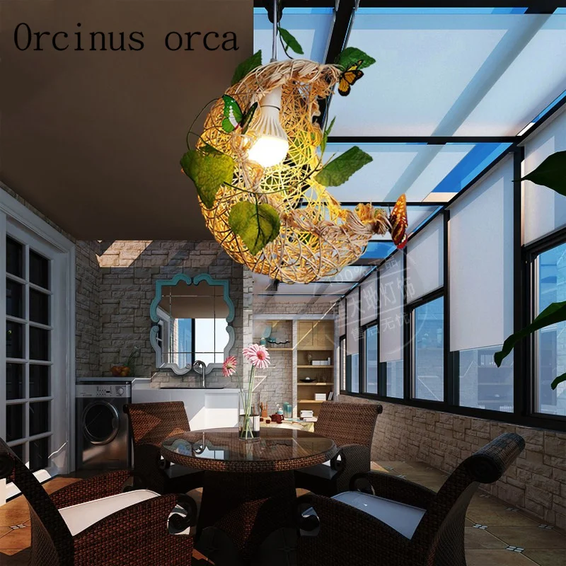 Креативная декоративная люстра в пасторальном стиле луна ротанг спальня балкон