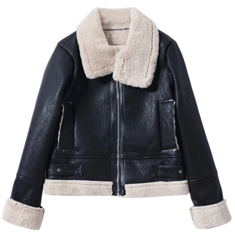 2023 Women's Autumn Winter Korean Short Leather Women's Fur Jacket Lamb Fur Collar Leather Jacket Casual Wild Leather Coat