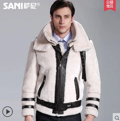 white for men Новинка, Мужская мотоциклетная куртка пилота, натуральная кожа, овчина, шерстяной мех, Мужское пальто, белый, черный, для пары, зимняя теплая одежда, XXL - Цвет: white for men