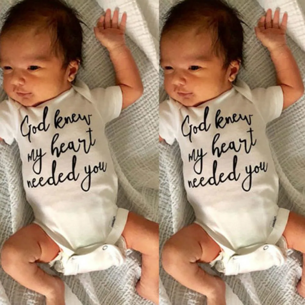 

God Knew My Heart Needed You Print Letter New Casual Newborn Baby Romper Girls Boys Short Sleeve Jumpsuit Outfits Clothes